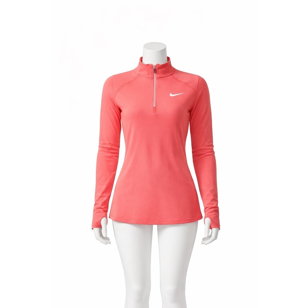 Nike Running Top Womens XS Coral Pink Dri Fit Quarter Zip Thumbholes Pullover